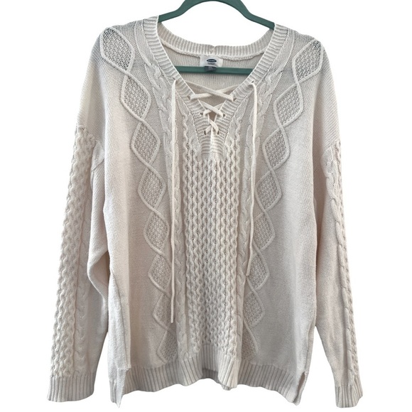 OLD NAVY • Women’s Ivory Cable Knit Lace Up Sweater - Picture 3 of 10